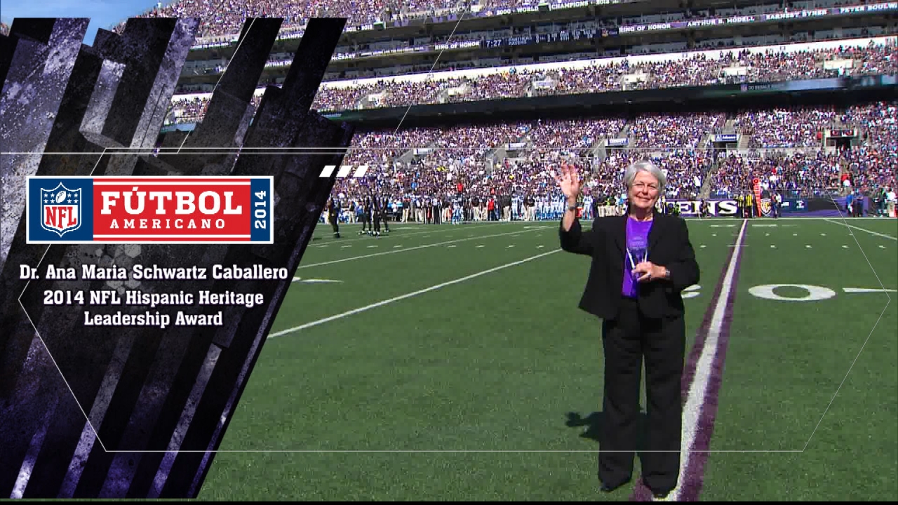 Ana Maria Schwartz Caballero received the 2014 NFL Hispanic Heritage Leadership Award on Sept. 28, 2014. Photo credit: Baltimore Ravens.