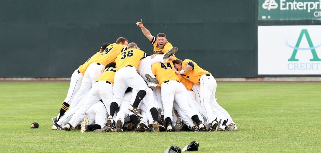Retrievers celebrate winning the America East championship game. Photo courtesy of America East.