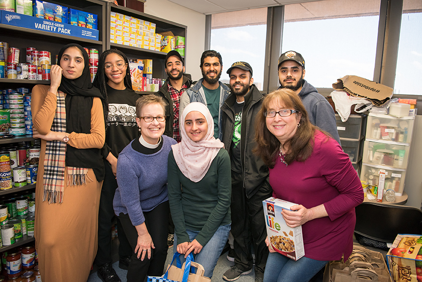 Volunteers at UMBC's Retriever Essentials food pantry.