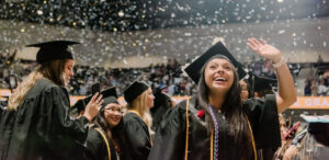 Undergraduate valedictorian Linda Wiratan addresses her classments at spring commencement 2019.