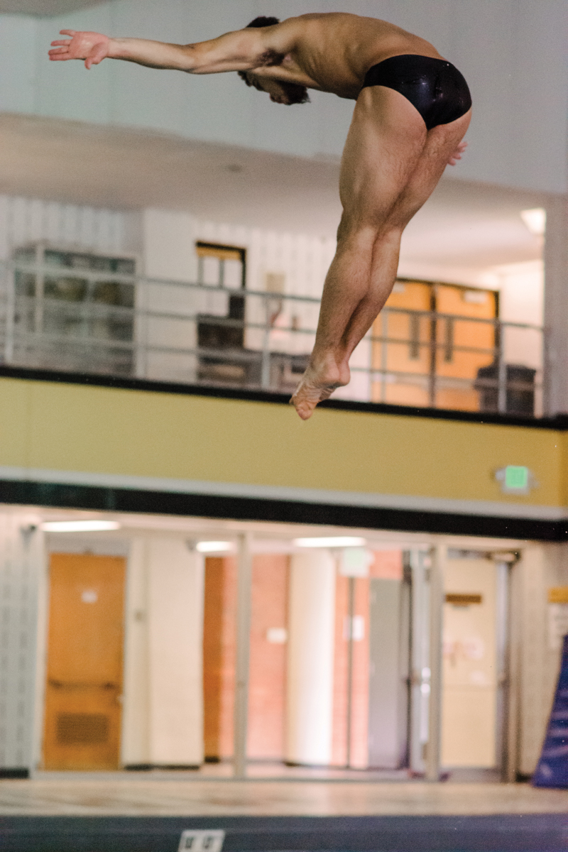 Man curls body above water