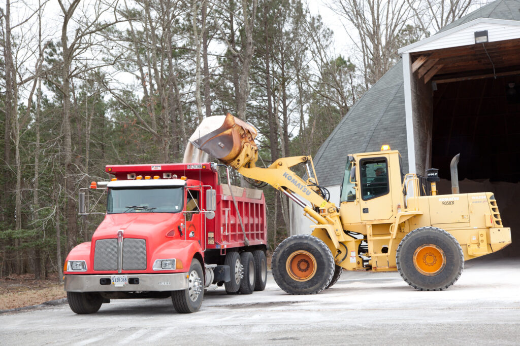 Winter salt truck being loaded