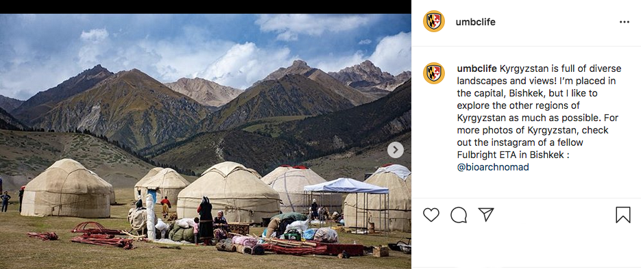 Morgan Chadderton ’18, modern languages, linguistics, and intercultural communication, a village in Kyrgyzstan where she is teaching English.