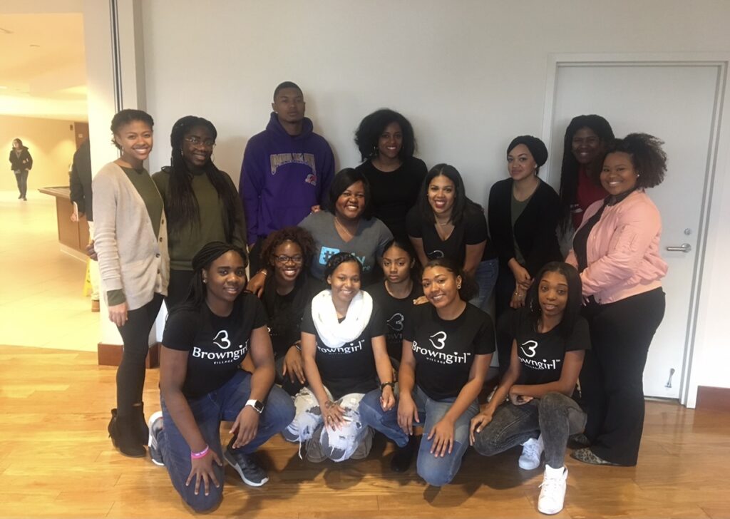 A visit to Harvard and the Massachusetts Conference for Women with Brown Girl Village (Wilson, center, in gray). Photos courtesy of Wilson.