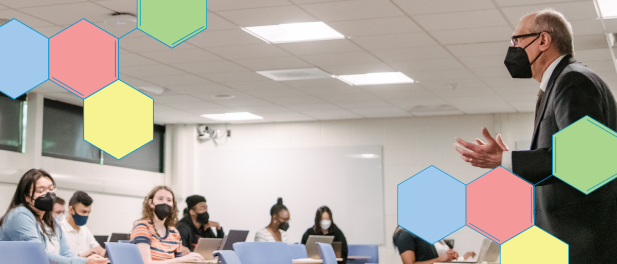 A professor teaches a class of college students