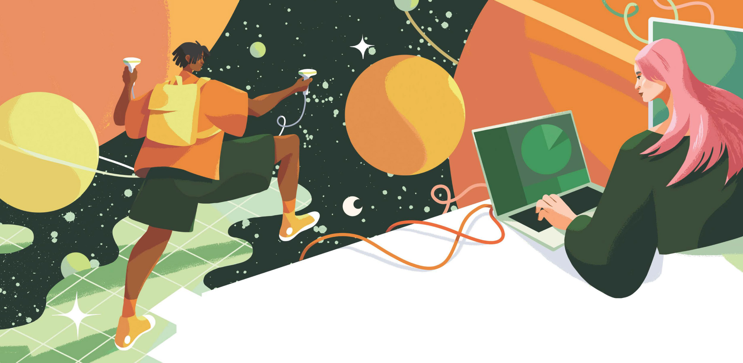 Illustration of students exploring space