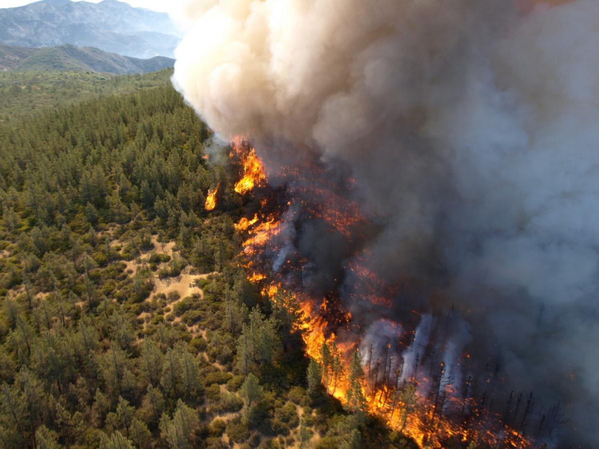 Large smoke clouds emitting from the Zaca forest wildfire in California
