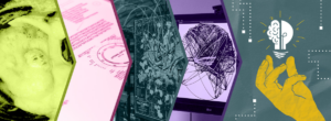 Digital collage of abstract and illustrated imagery.