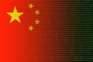 Chinese flag with numbers in the background.