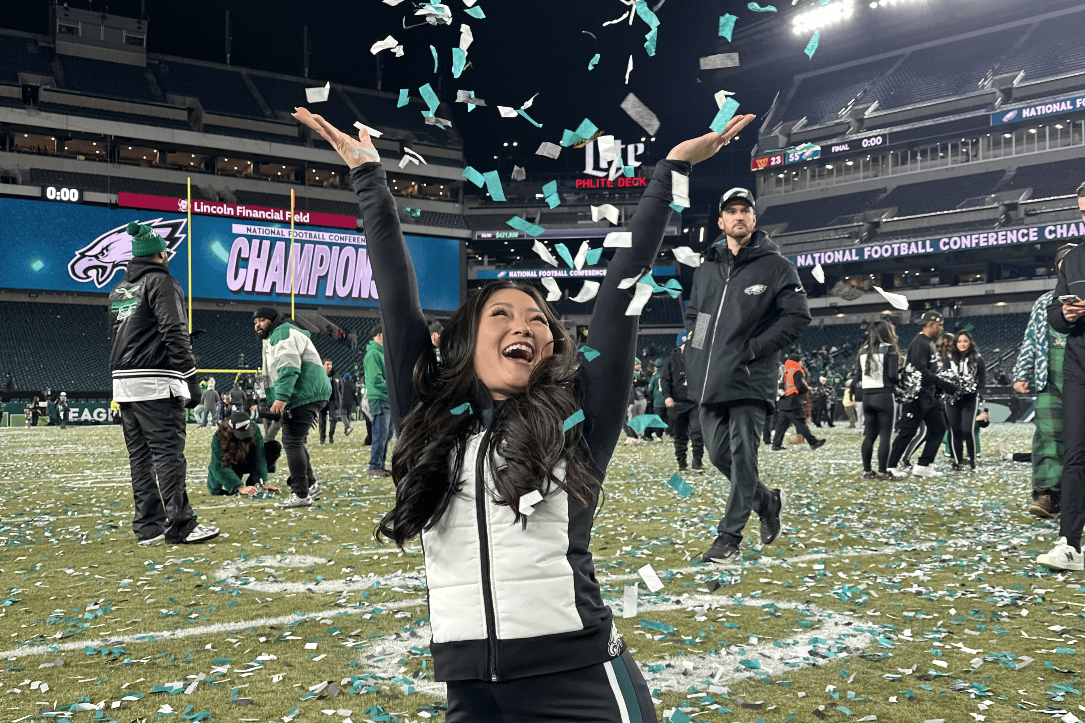 Rylee Kennedy celebrating at the NFC Championship game.
