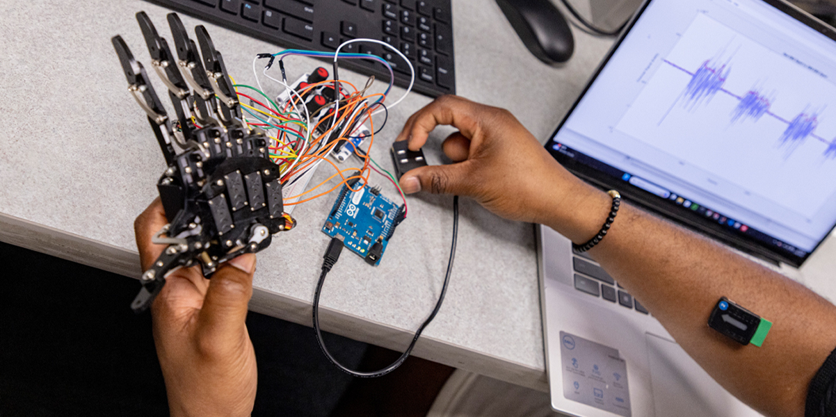 Lukas Anderson (left) and Fox Zhang work in the Innovation Lab on a Friday afternoon.