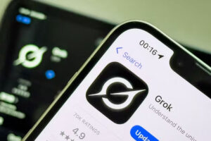 Smart phone screen displays the "Grok" app