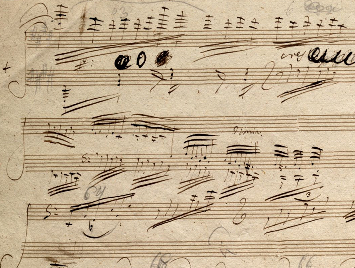 A manuscript page of Beethoven's Hammerklavier piano sonata.