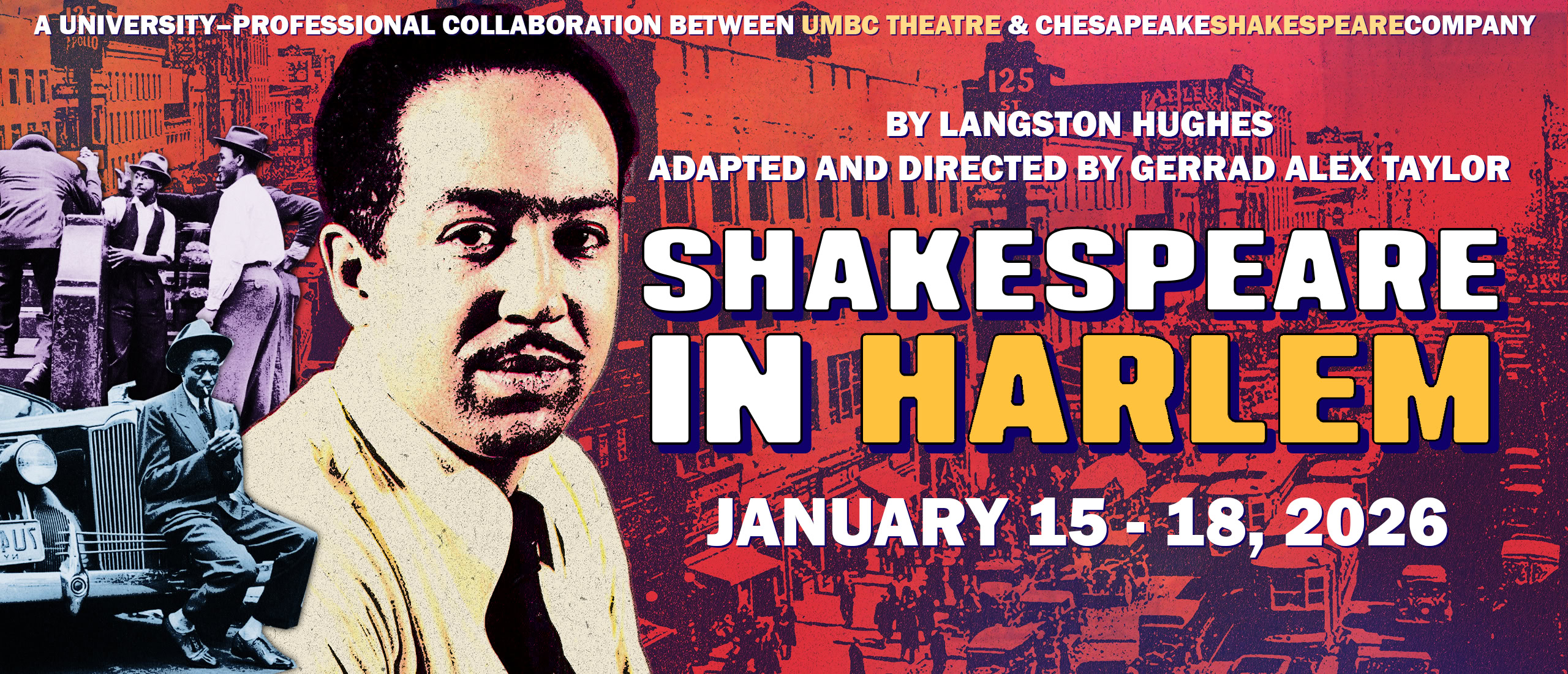 A poster design says Shakespeare in Harlem.