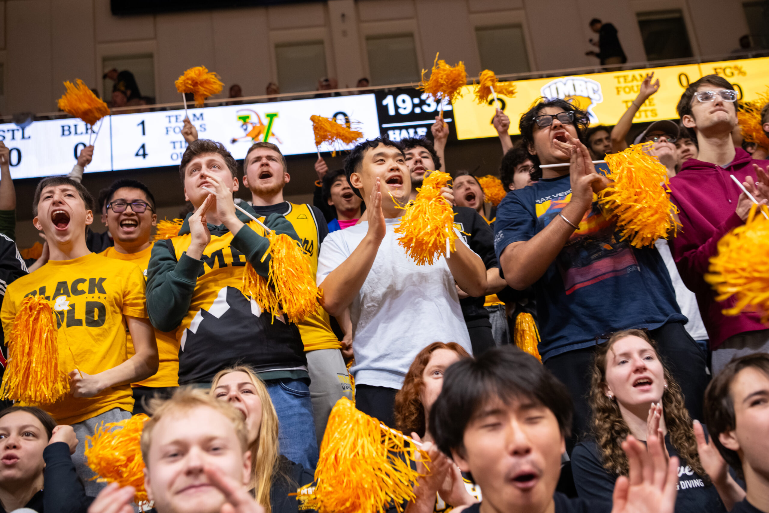 UMBC basketball fans cheer on the team at the championships